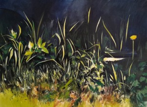 "les orties du matin", Abel Pradalié, huile sur papier, 56x76cm, 2026