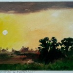 Pasikudah, éléphant roc, Abel Pradalié, le 9 juillet 25, huile sur papier, 23x15cm