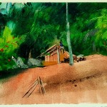 Hiriketiya beach le 16 juillet 25, Abel Pradalié, huile sur papier, 23x15cm