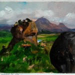 Sigiriya 3 juillet 25, Abel Pradalié, huile sur papier, 23x15cm